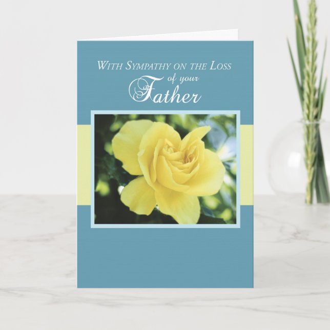Loss of Father with Yellow Rose, Sympathy Card (Front)