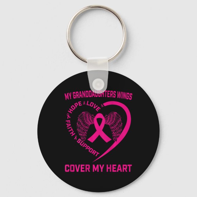 Loss Of Granddaughter Breast Cancer Heart Wings Ck Keychain (Front)