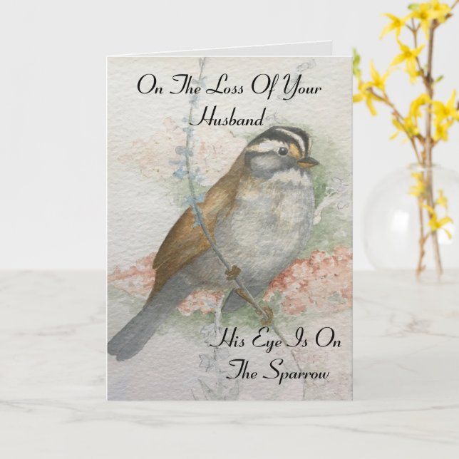 Loss Of Husband Sparrow Bible Quote Sympathy Card (Yellow Flower)