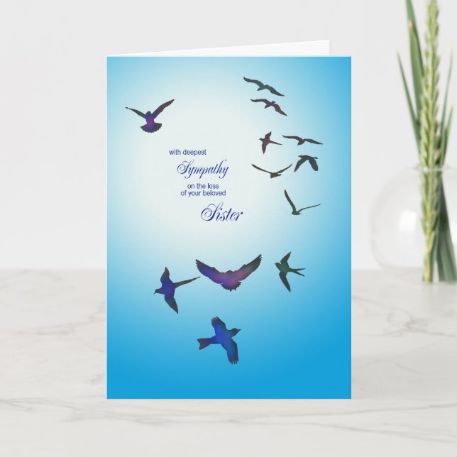 Loss of sister, sympathy card, flying birds card (Front)