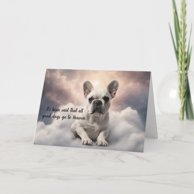 Loss of White French Bulldog Heaven Sympathy Holiday Card (Front)