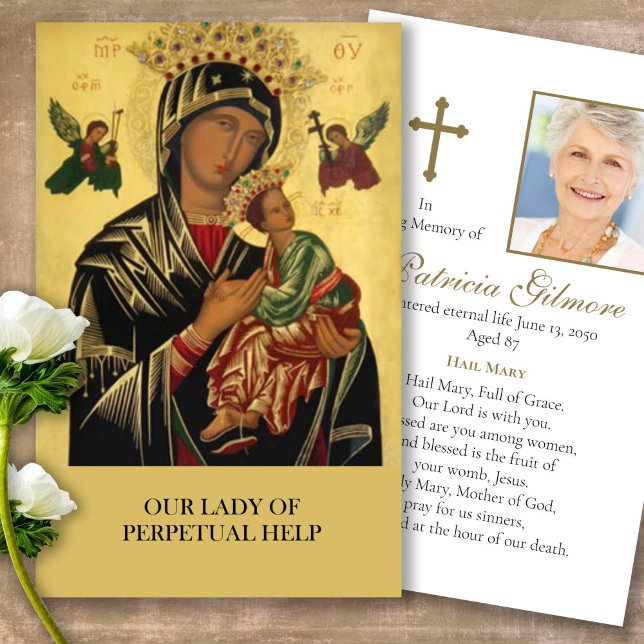Loss Our Lady Perpetual Help Prayer Sympathy Cards (catholic, religious, celebration of life, in loving memory of, prayer cards for bereavement)