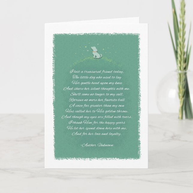 Lost A Treasured Friend - Female Dog - Poem Card (Front)