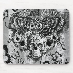Lost and found, floral owl with sugar skull mouse pad