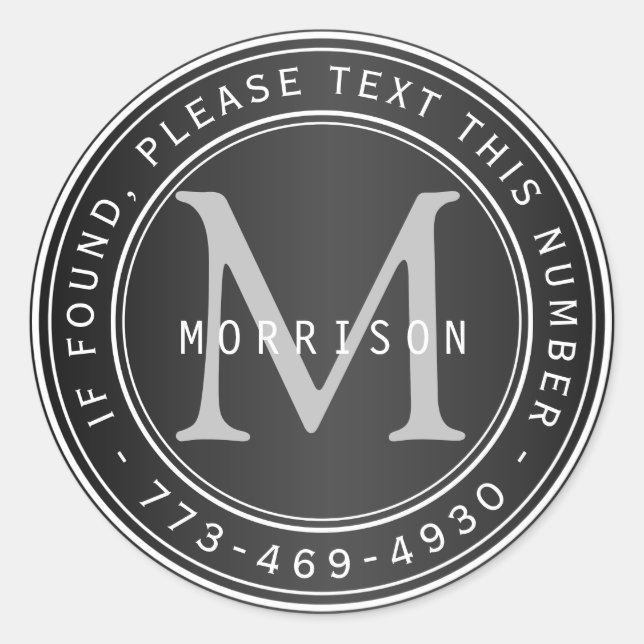 Lost and Found Monogram in Black Classic Round Sticker (Front)