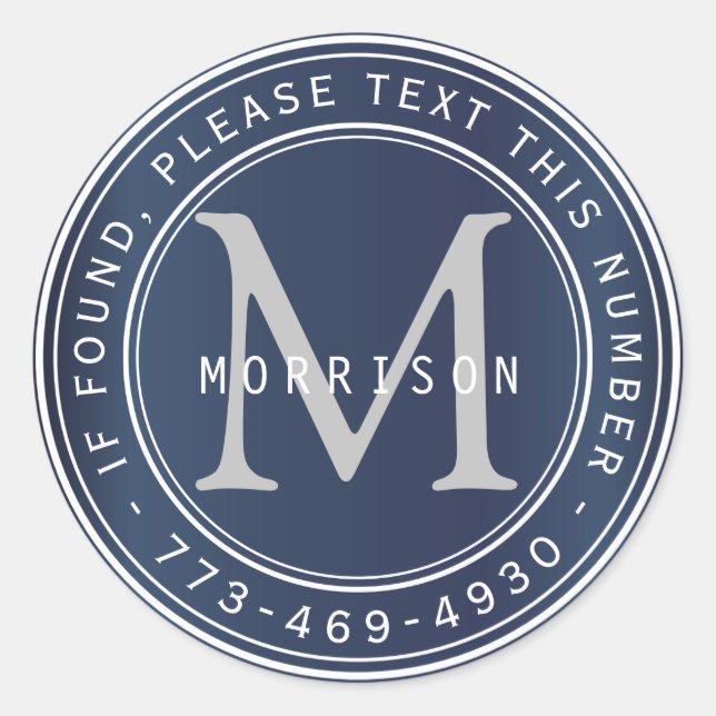 Lost and Found Monogram in Navy Blue Classic Round Sticker (Front)