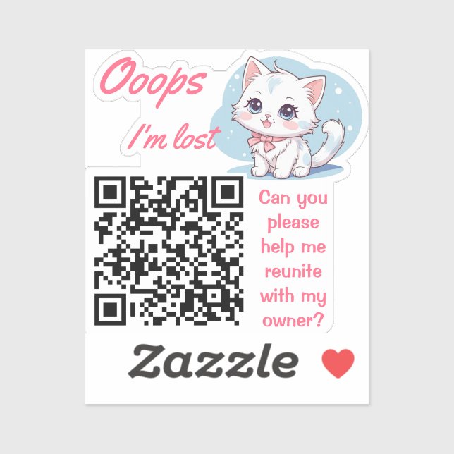 Lost and Found QR sticker Fluffy Pink  (Feuille)