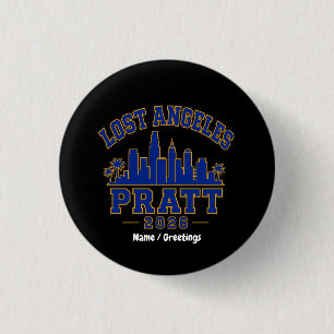 Lost Angeles Pratt 2026 Skyline Varsity Retro Blue 1 Inch Round Button