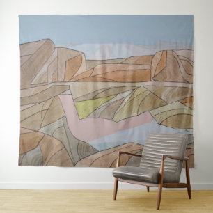 Lost Beach Watercolor Line Art Print Tapestry