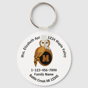 Lost British Barn Owl Family Home Address Keychain