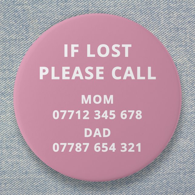 Lost Child Emergency ID Contact 3 Inch Round Button (Creator Uploaded)