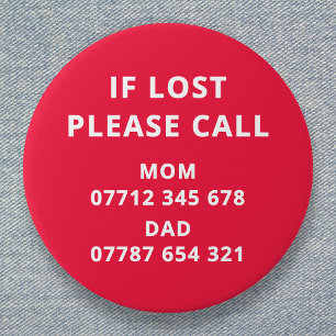 Lost Child Emergency ID Contact 3 Inch Round Button