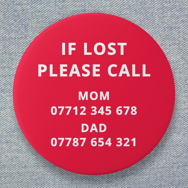 Lost Child Emergency ID Contact 3 Inch Round Button (Creator Uploaded)