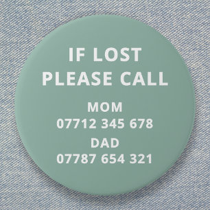 Lost Child Person Emergency ID Contact 3 Inch Round Button