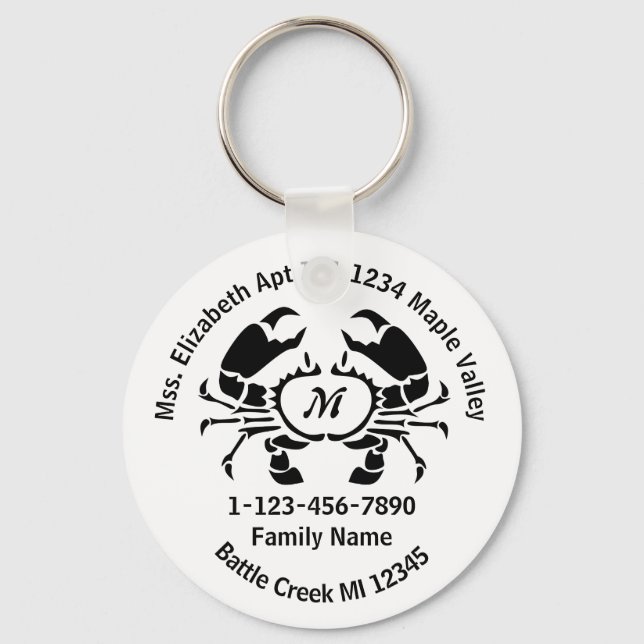 Lost Crab Monogram Family Home Address Keychain (Front)