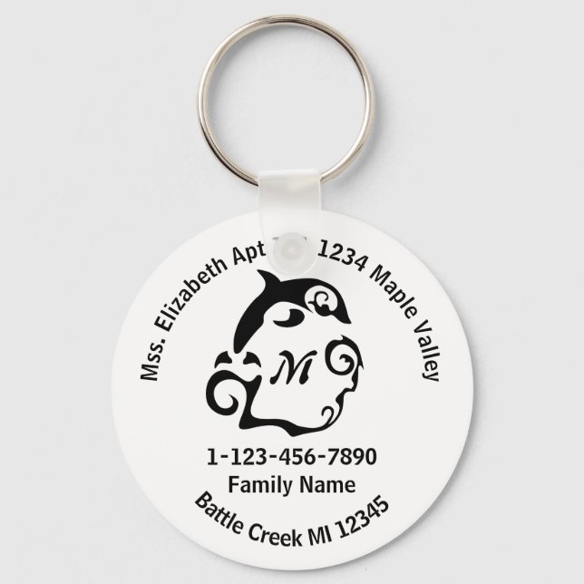 Lost Dolphin Swimming Family Home Address Keychain (Front)