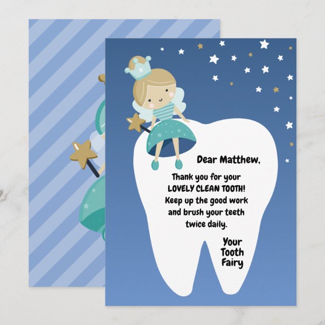 Lost First Tooth Card. Tooth Fairy Visit Note. Hol Holiday Card (Front/Back)