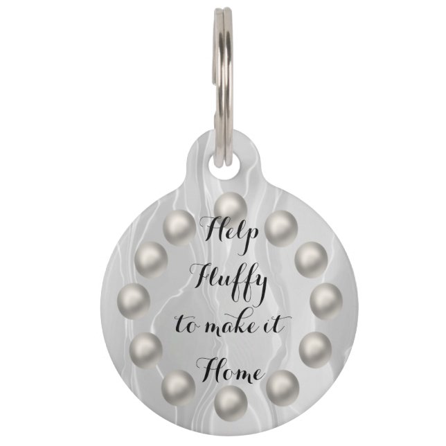 Lost & Found Pet tag with White Pearls & Silk (Front)