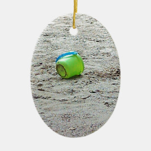 Lost Green Bucket in Sand on Summer Beach Ceramic Ornament