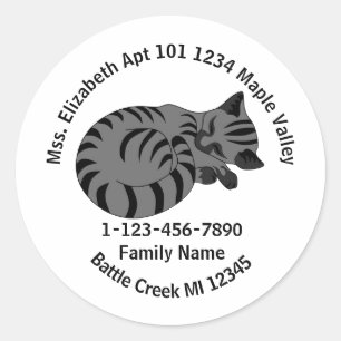 Lost Grey Tabby Kitten Family Home Address Classic Round Sticker