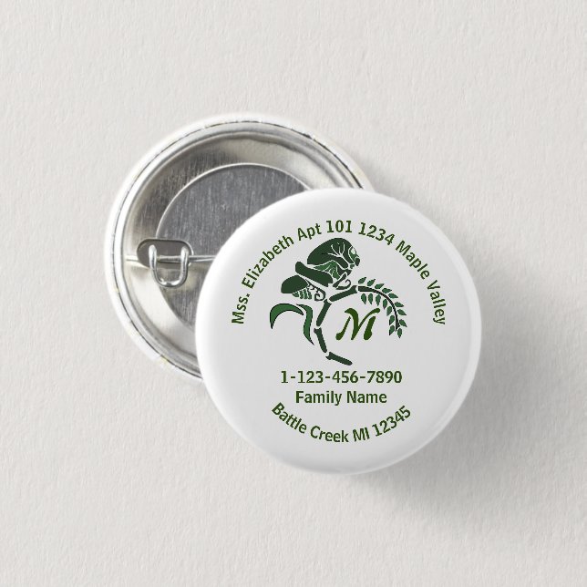 Lost Hooded Grasshopper Family Home Address 1 Inch Round Button (Front & Back)
