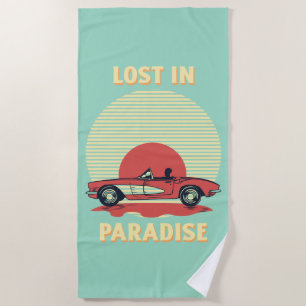 Lost in Paradise – Retro Convertible Sunset Summer Beach Towel