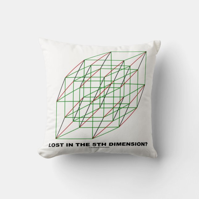 Lost In The 5th Dimension? Geometry Cube Humour Throw Pillow (Front)