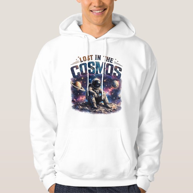 Lost in the Cosmos Astronaut White Pullover Hoodie (Front)