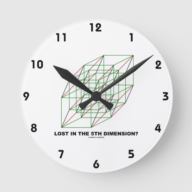 Lost In The Fifth Dimension? (Geometry Cube Round Clock (Front)