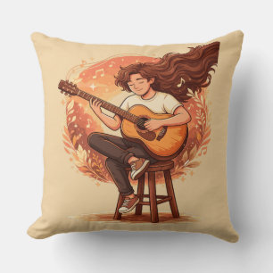 Lost In The Music Cozy Guitar Player Aesthetic Ill Throw Pillow