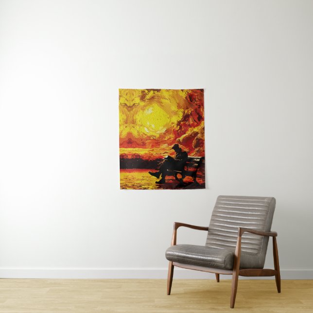Lost in Thought – Surreal Sunset Reflection Tapestry (In Situ)