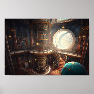 "Lost in Time": A Steampunk-inspired Library Poste Poster