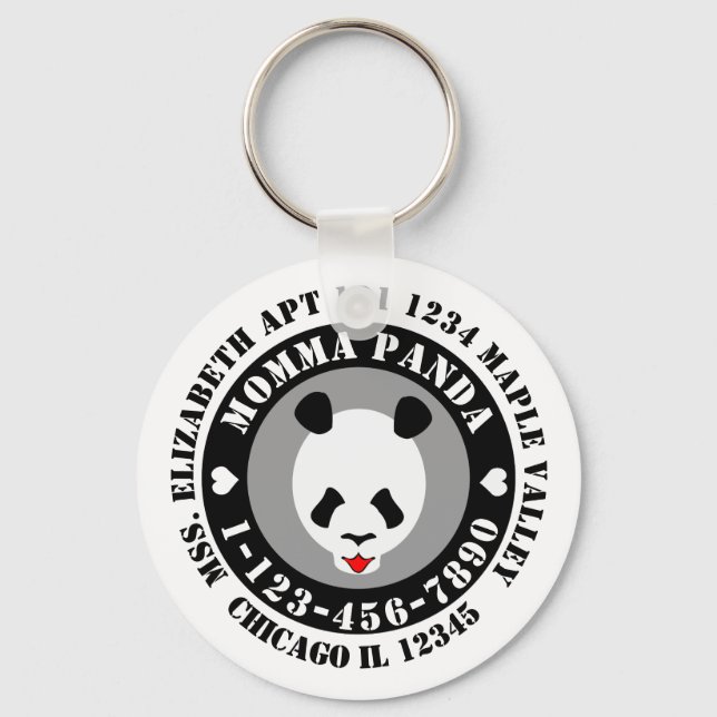 Lost Momma Panda Emergency Contact Info Keychain (Front)