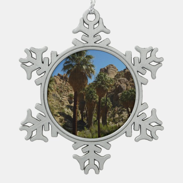 Lost Palms Oasis I at Joshua Tree National Park Snowflake Pewter Christmas Ornament (Front)