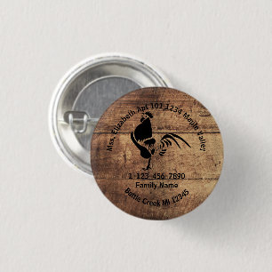 Lost Rooster Silhouette Family Home Address 1 Inch Round Button