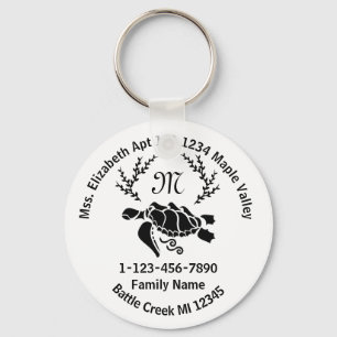 Lost Sea Turtle Monogram Family Home Address Keychain