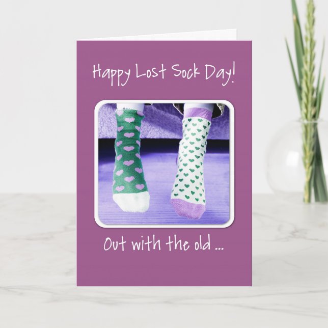Lost Sock Memorial Day, Purple & Green Socks Card (Front)