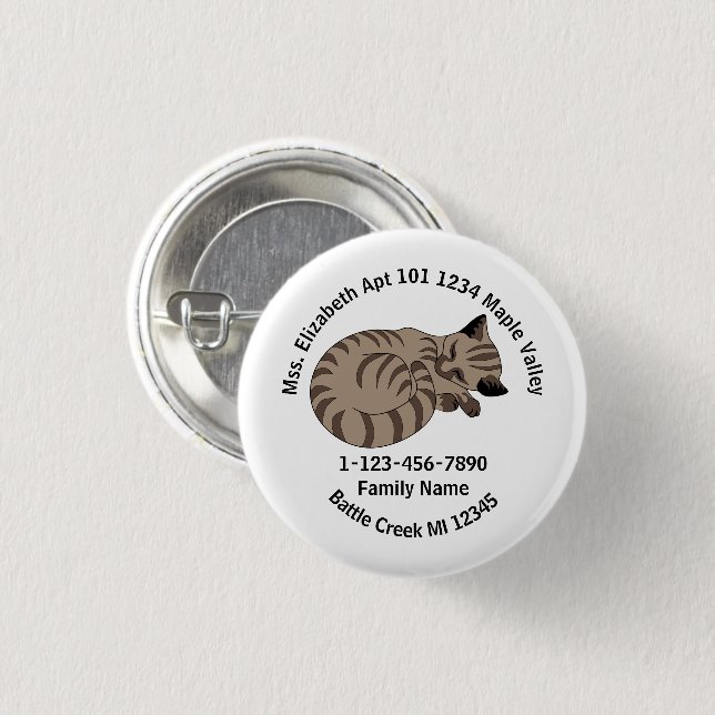 Lost Tan Tabby Kitten Family Home Address  1 Inch Round Button (Front & Back)