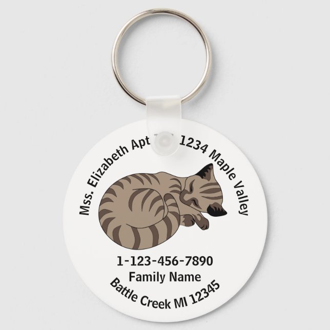 Lost Tan Tabby Kitten Family Home Address Keychain (Front)