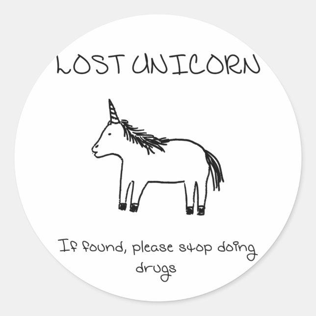 Lost Unicorn Classic Round Sticker (Front)