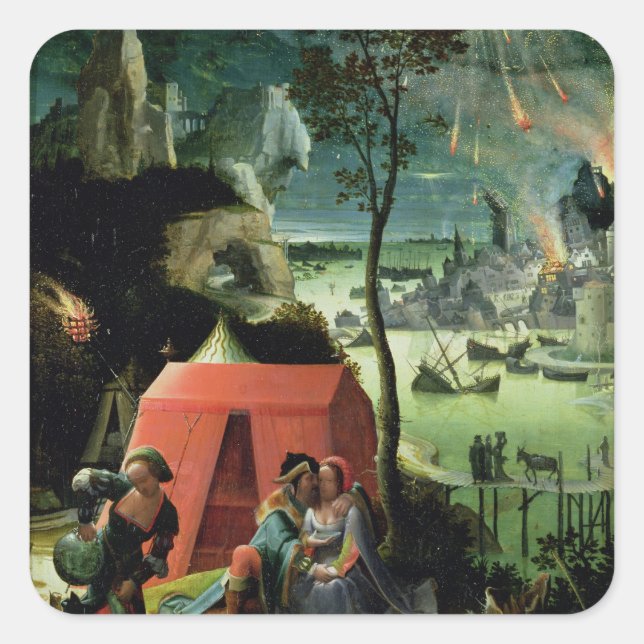Lot and his Daughters (oil on panel) Square Sticker (Front)