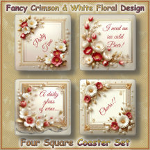 ENSEMBLE DE SOUS-TASSES (4) - Fleurs carmin et bla