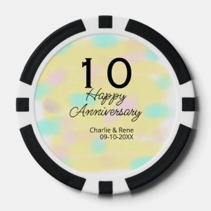 Lot De Jeton De Poker 10 ans de mariage jaune pastel nom rétro bo
