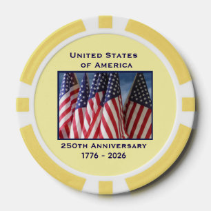 Lot De Jeton De Poker 250e anniversaire USA drapeaux patriotiques Jaune