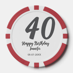 Lot De Jeton De Poker 40e anniversaire ajouter nom date année noire modè