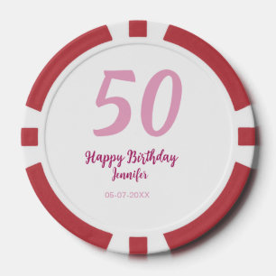 Lot De Jeton De Poker 50e anniversaire ajouter nom date année rose rouge