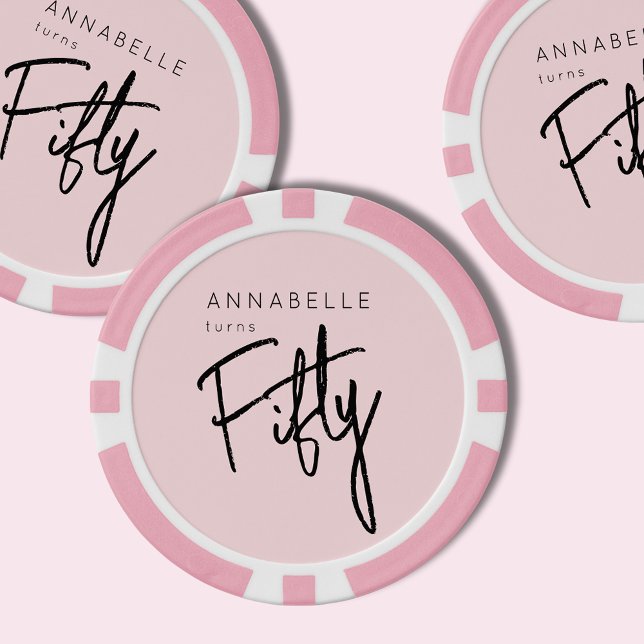 Lot De Jeton De Poker 50ème cinquantième anniversaire moderne (Blush pink custom poker chips for ladies 50th birthday party celebrations.)