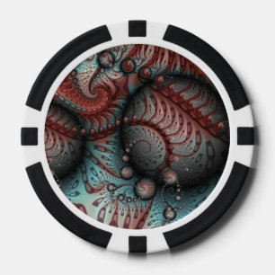 Lot De Jeton De Poker Abstrait Fantaisie Vive Art Fractal Brun Bleu
