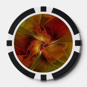 Lot De Jeton De Poker Abstrait Rouge Orange Brown Vert Fractal Art Flowe