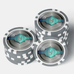 Lot De Jeton De Poker Acier Bleu Vert Métallisé trompe l’œil Monogramme